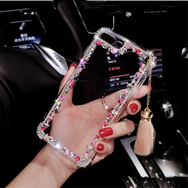 For Samsung S5 S6 S7 edge S8 S9 plus Note 3 4 5 8 fashion Lovely girls flash tassel Diamond Rhinestone cell phone protector case | Мобильные
