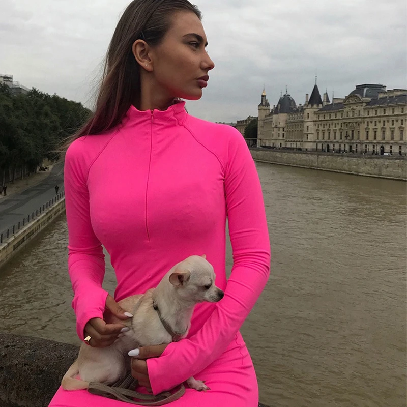 Solid Sexy Half Open Collar Mini Dresses Women Long-Sleeved Mid-Waist Wrapped Hip Knee-Length Pencil Dress Breathable Fashion | Женская