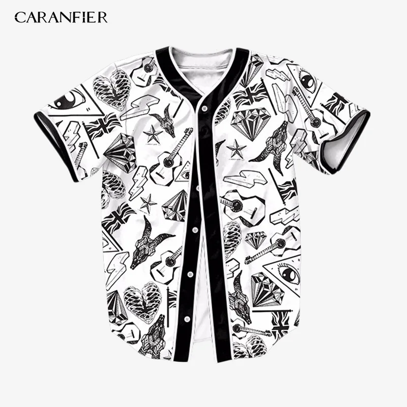 CARANFIER мужские 3D рубашки с коротким рукавом летние хип хоп принты полиэстер