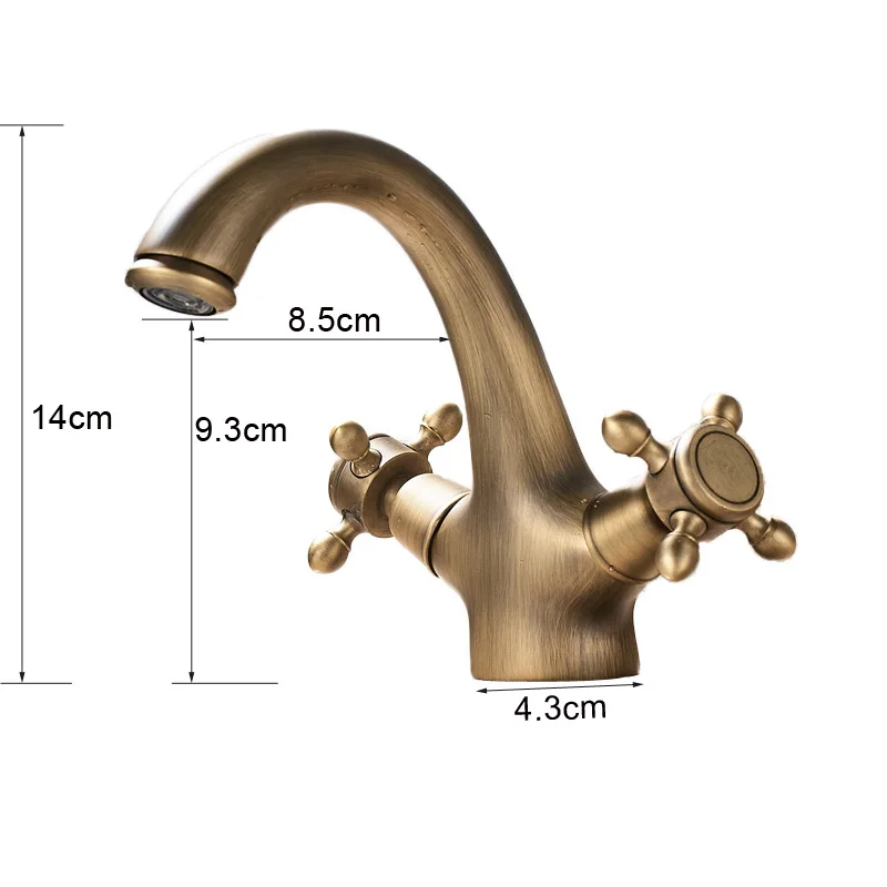

Dual Handle Basin Vessel Sink Taps Deck Mounted Brass Hot and Cold Washing Basin Faucet Antique Brass Bathroom Faucet