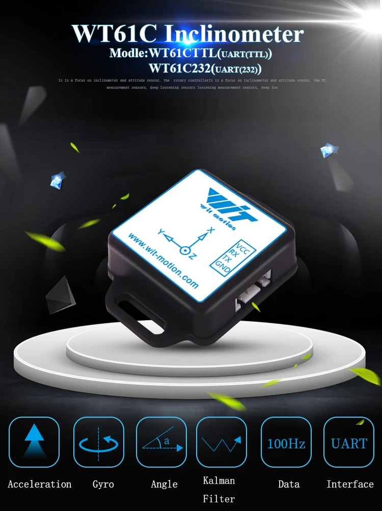 WT61C IMU датчик 2 оси Угол наклона(шаг крена)+ 3 оси ускорение+ гироскоп MPU6050 Модуль Инклинометр для ПК/Android/MCU