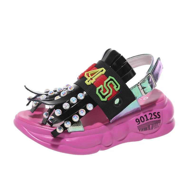 Повседневные сандалии из бисера и песка женские на толстой платформе обувь с