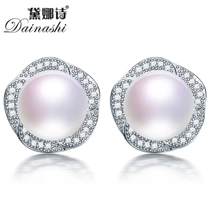 Серьги гвоздики Dainashi с пресноводным жемчугом большие 9 10 мм белые розовые