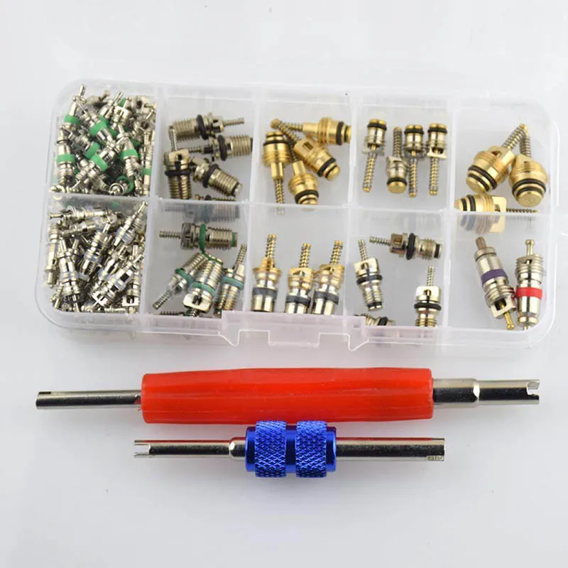 100 Pcs/Box HVAC R134A/R12 A/C Air Schrader Valve Core & Remover Tool Kit 1/4" 5/16" LKS99 | Обустройство дома