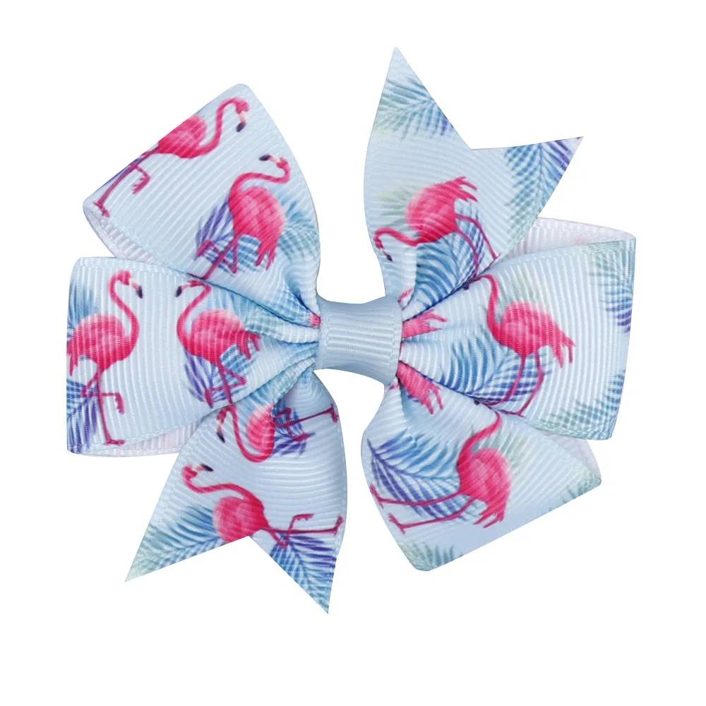 Flamingos 4 6 шт./лот 3 ''с принтом «Единорог», небольшом волосяным Шарм бантики Амеба вертушка маленькие шпильки для волос для маленьких девочек ручной работы волос заколки для волос аксессуары - Цвет: Flamingos 4