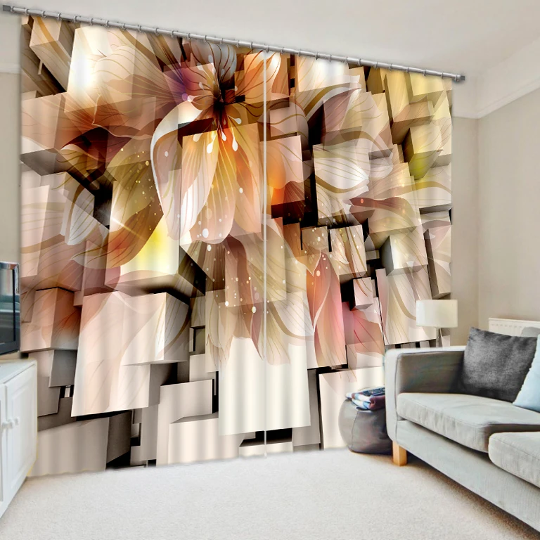 

European Curtains Photo Painted 3D Curtain Living room flower lily curtains
