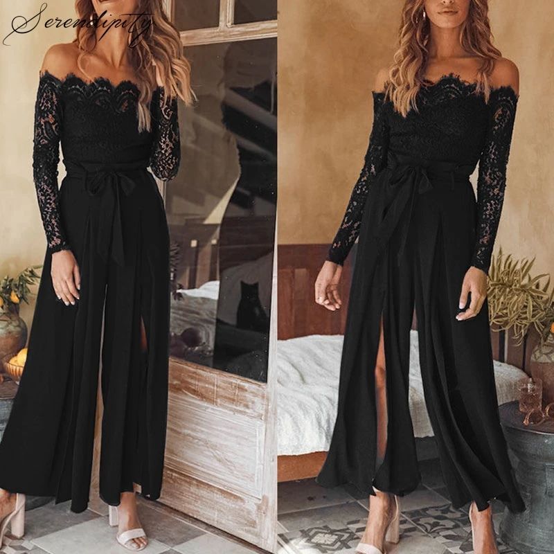 

Women Fashion Sexy Solid Color Lace Tops and Blouse 2020 Autumn Winter White Off Shoulder Long Sleeve Underwear Mujer Full