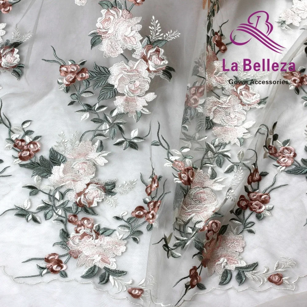 La Belleza 1 ярд зеленый смешанные цвета полиэстер на сетке вышивка Тяжелая