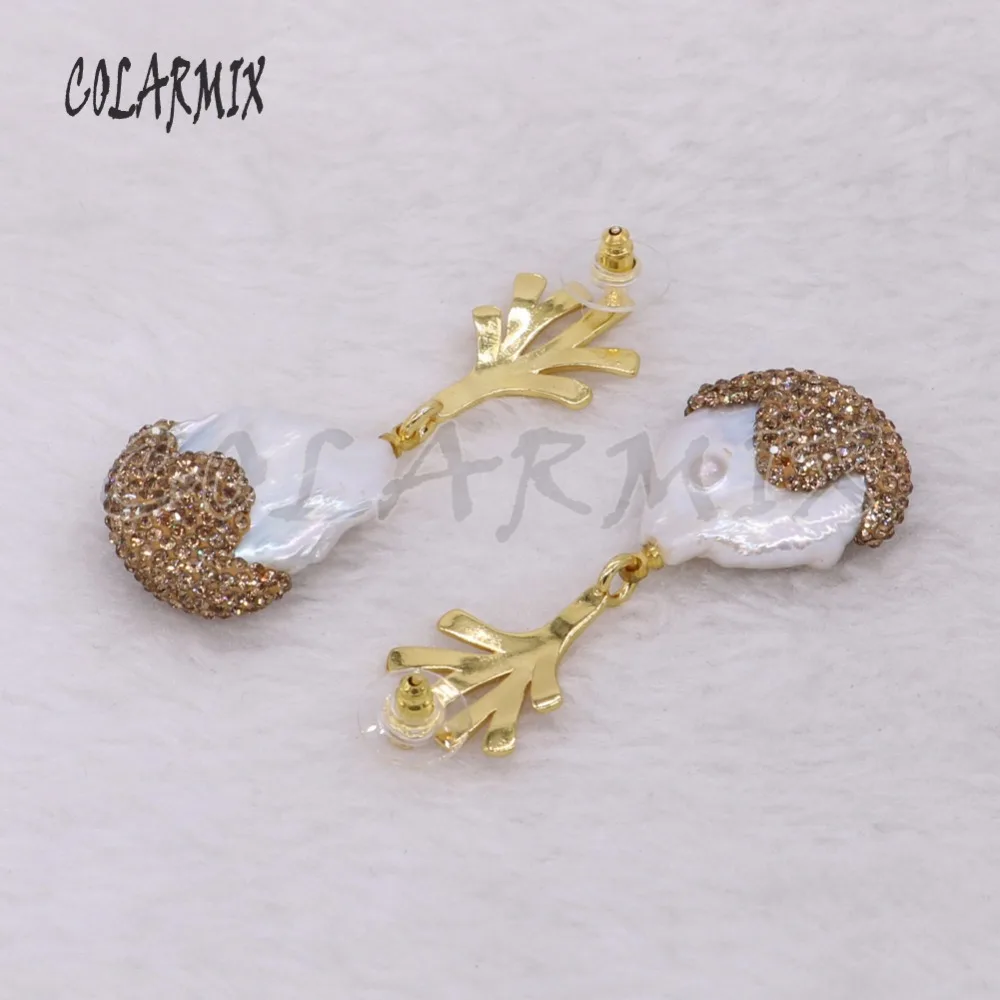 Натуральный жемчуг ПАВЕ золотые стразы простой стиль жемчужные серьги высокое