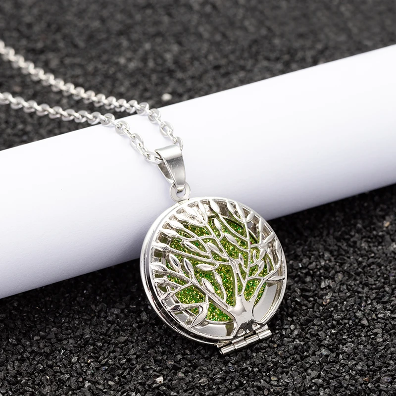 Арома диффузор ожерелье открытая нержавеющая сталь подвеска с деревом жизни