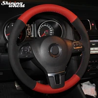 shining wheat red leather black suede car steering wheel cover for volkswagen vw gol tiguan passat b7 passat cc touran jetta mk6