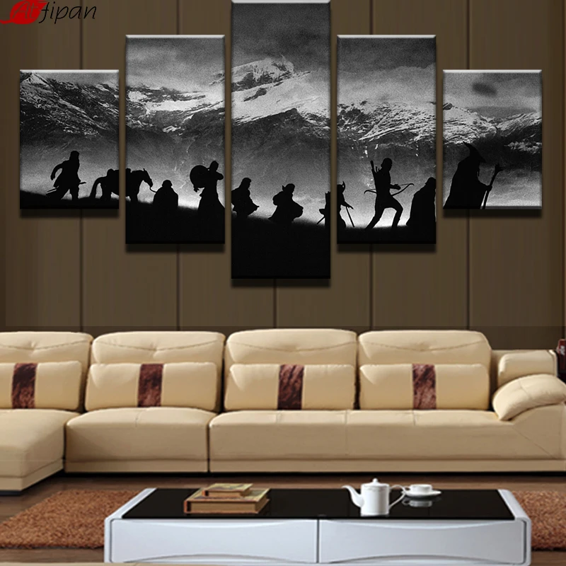 

5 Pieces Snow Capped Mountains Scenery Rings Home Decor Pictures Wall Art HD Print Painting On Canvas For Living Room Framework