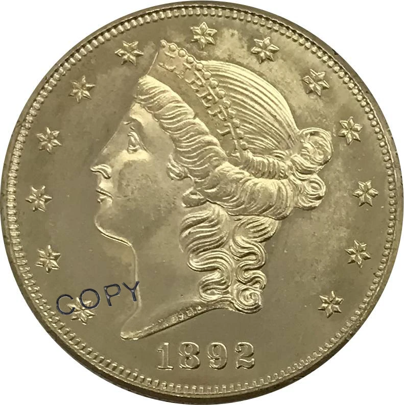 

СС 1892 США 20 20 долларов свободы голова двойной Орел с девизом Золотая монета латунная Коллекционная копия монеты