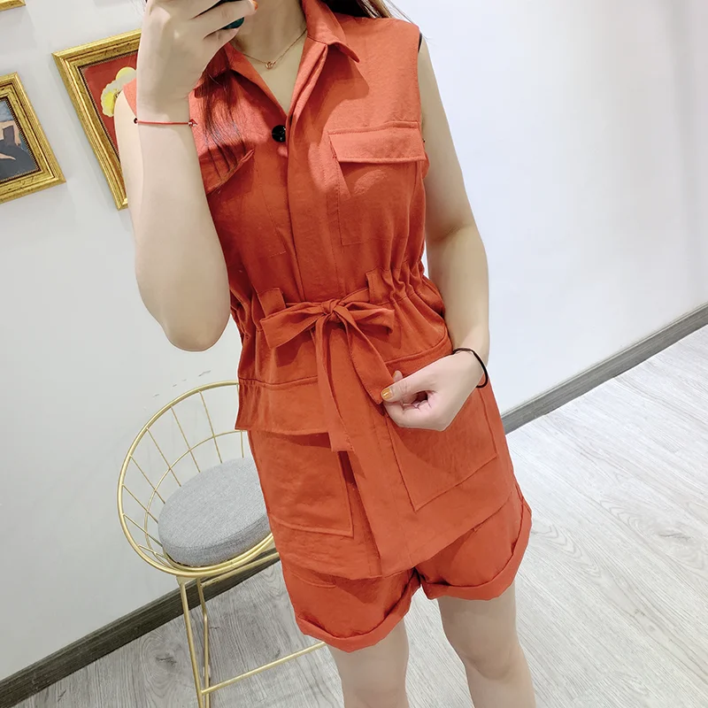 Брючный костюм 2019 летний маленький жилет без рукавов Длинный + шорты с высокой