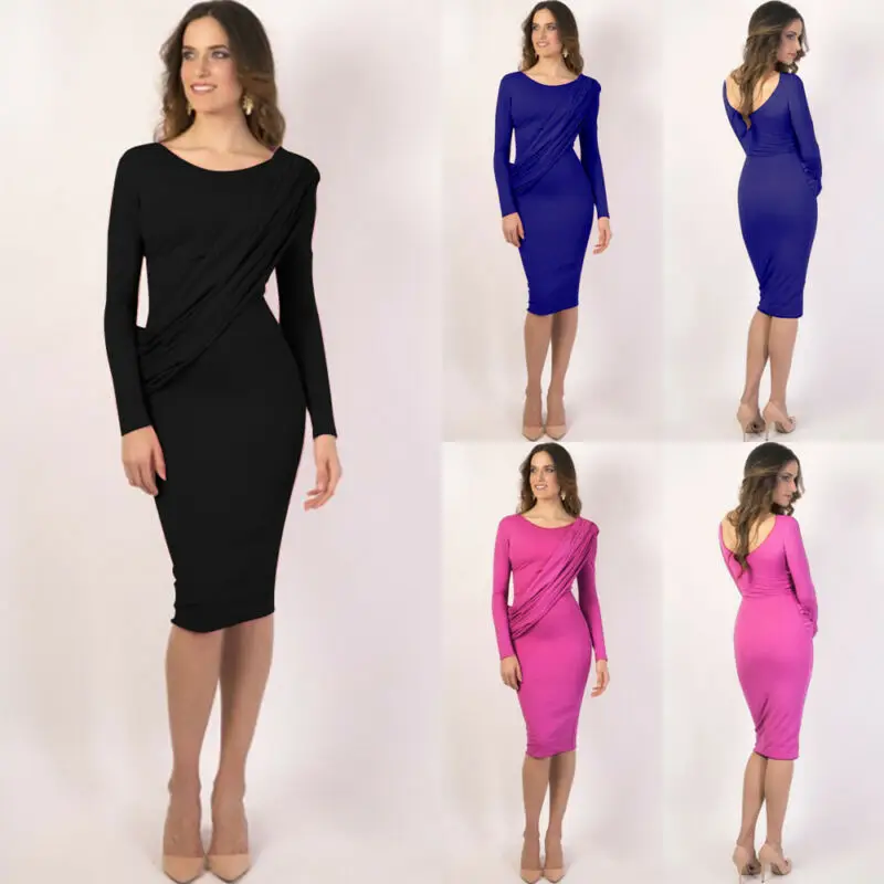 Женское вечернее платье лето осень 2019 женское облегающее с длинным рукавом
