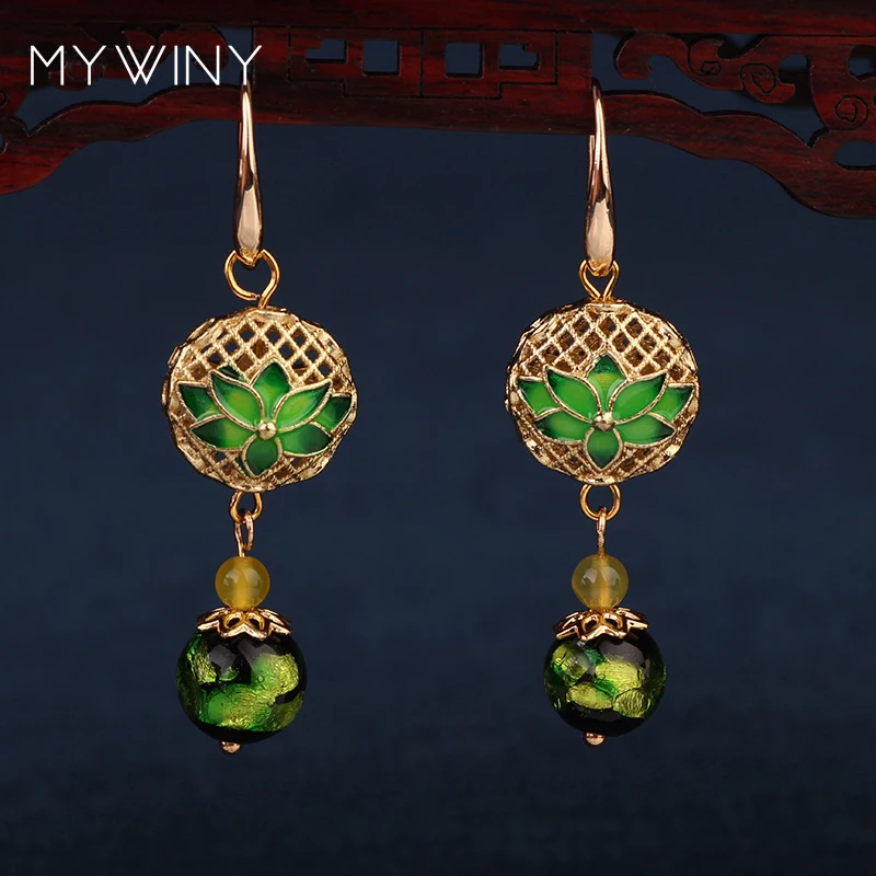 Женские сережки в виде платка MYWINY форме лотоса из медного сетчатого шарика