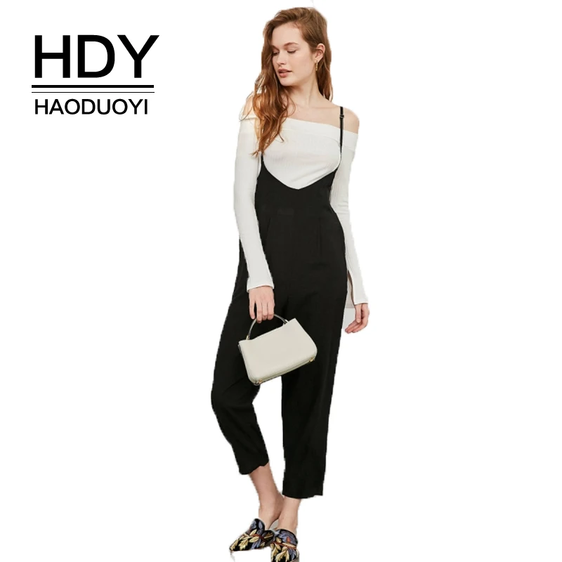 Женские комбинезоны HDY Haoduoyi черные повседневные Комбинезоны с высокой талией и