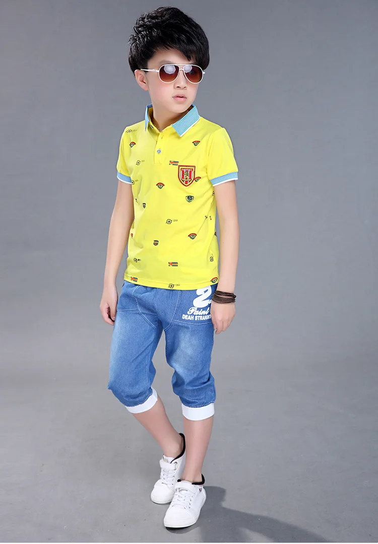 Спортивный комплект для мальчиков от 3 до 14 лет, летний комплект для мальчиков, Детский комплект из футболки и шорт, детская хлопковая рубашка с короткими рукавами, комплект одежды для мальчиков