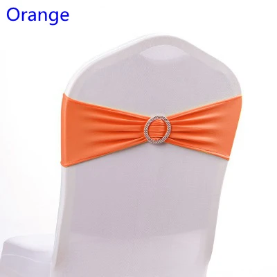 

Orange Colour Spandex Chair Sash Wedding Chair Sashes With Round Buckle Lycra Stretch Sash For Chair Spandex Band Universal