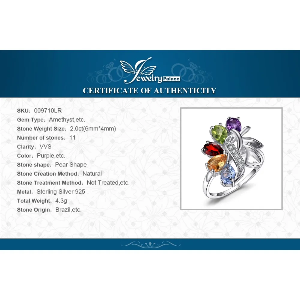 Jewelrypalace 2.5ct натуральная Аметист гранат перидот Топаз Кольцо рок кварца твердой