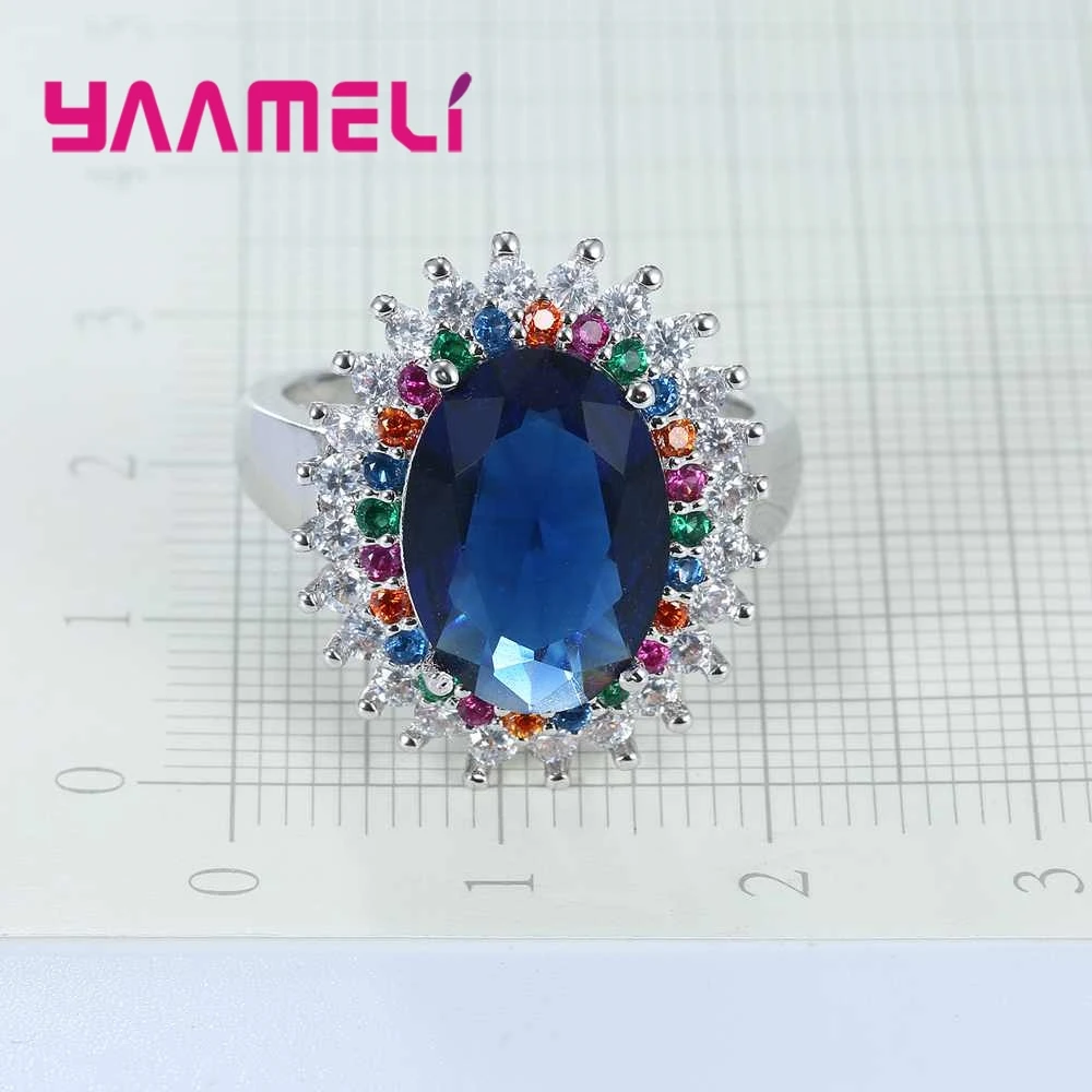 Женские круглые вечерние ЦА из серебра 925 пробы с синим камнем|round ring|blue stonering jewelry |