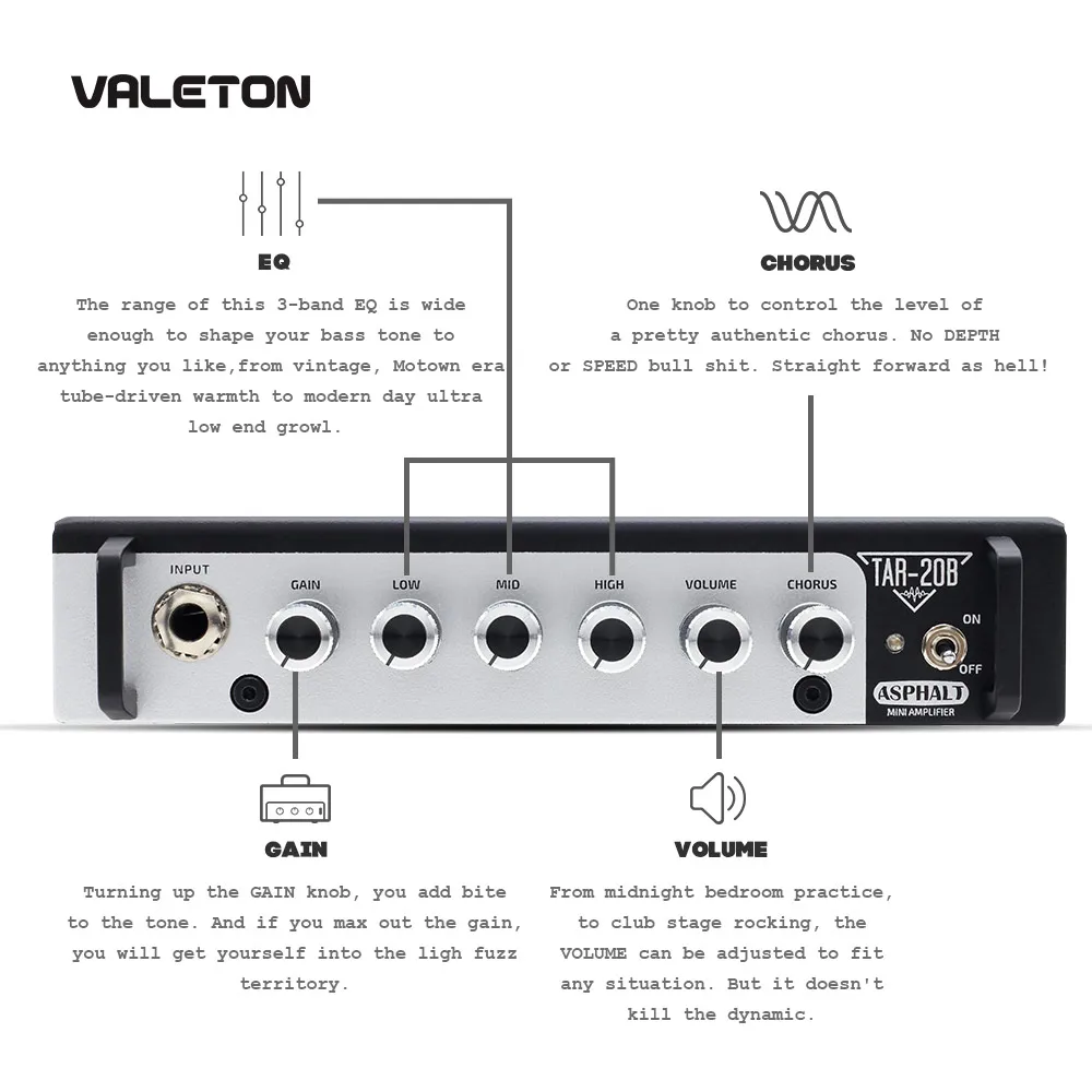 Valeton бас гитара усилитель с хорового пения или искажения Overdrive асфальта для езды