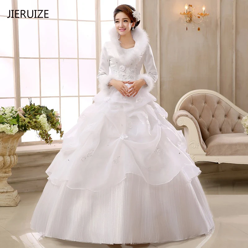 

Winter Warm Wedding Dresses Ball Gown Muslim Wedding Gowns Long Sleeves Organza