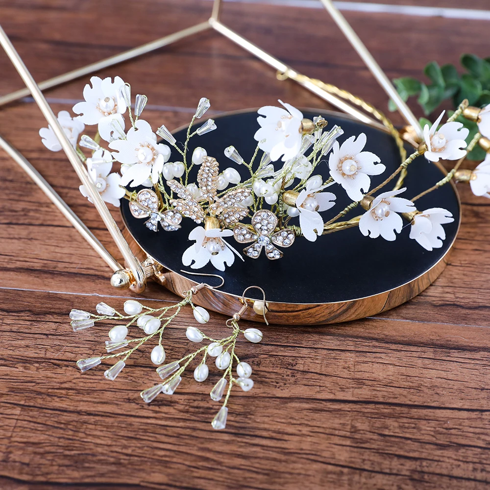 Ручной работы цветок имитация жемчуга Хрустальная Свадебная повязка на голову с