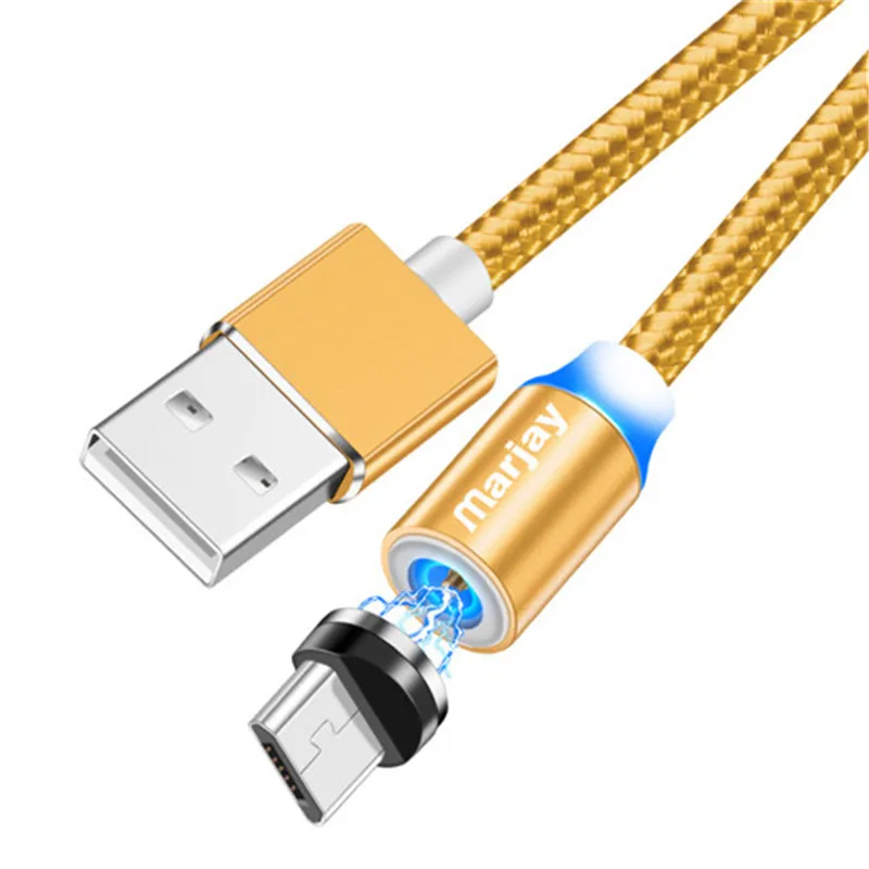 Gold for Micro usb Магнитный Micro USB кабель Marjay для быстрой зарядки 1 м 2 м светодиодный Магнитный зарядный кабель для Xiaomi 4X huawei P8 Lite samsung S7 - Цвет: Gold for Micro usb