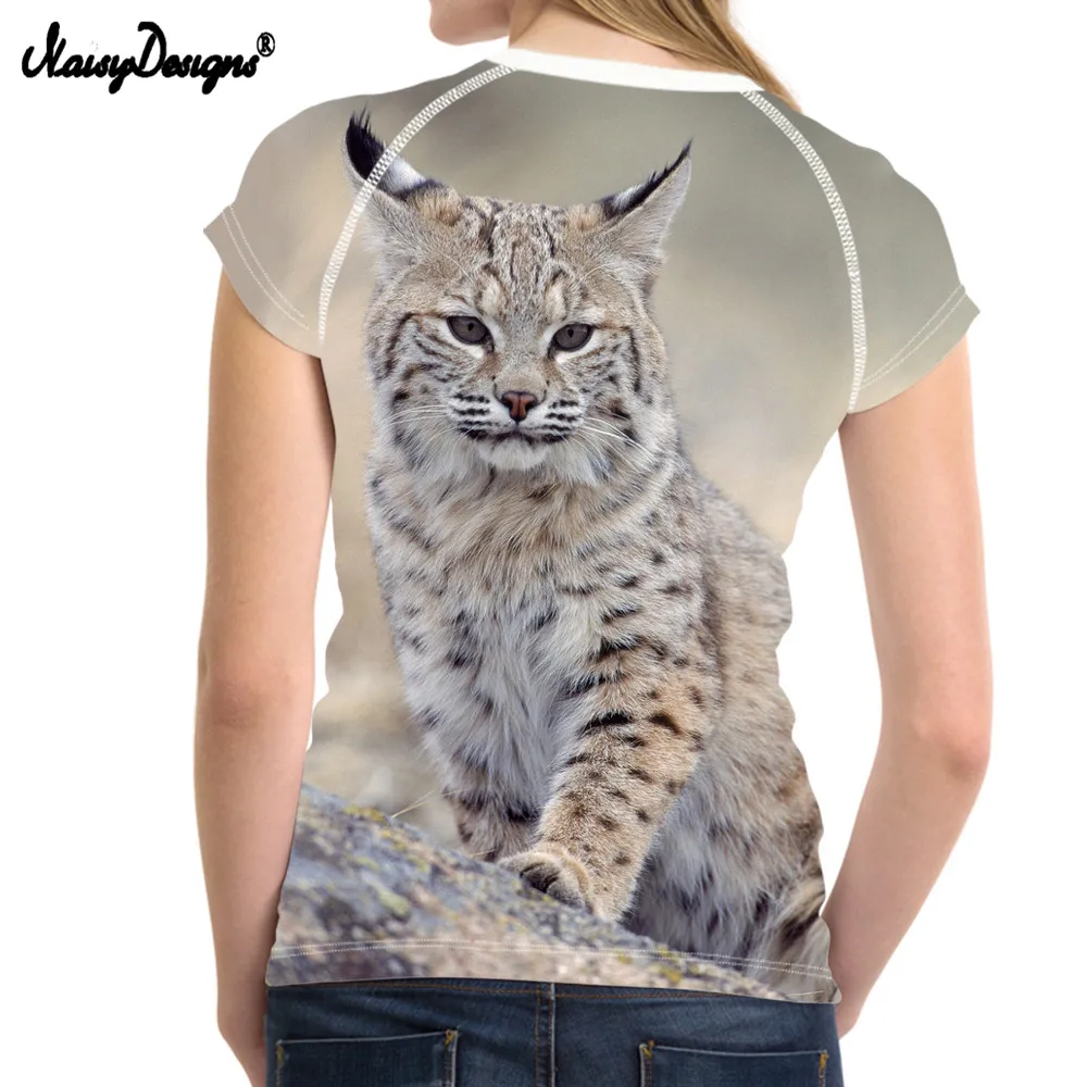 NoisyDesigns милые 3D животного Bobcat принт женские летние футболки Модная с коротким