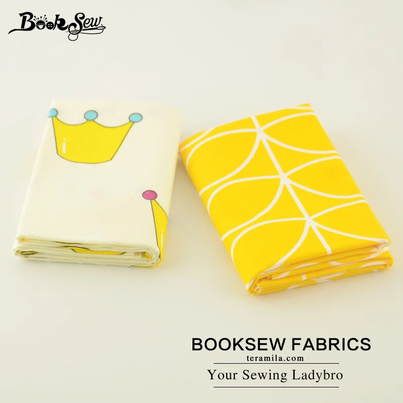 Booksew Cotton Twill Fabric 2pcs/lot 50x100CM Tissue Yellow Crown And Geometric Design Sewing Cloth For Baby Cushion Patchwork|sewing cloth|cloth for