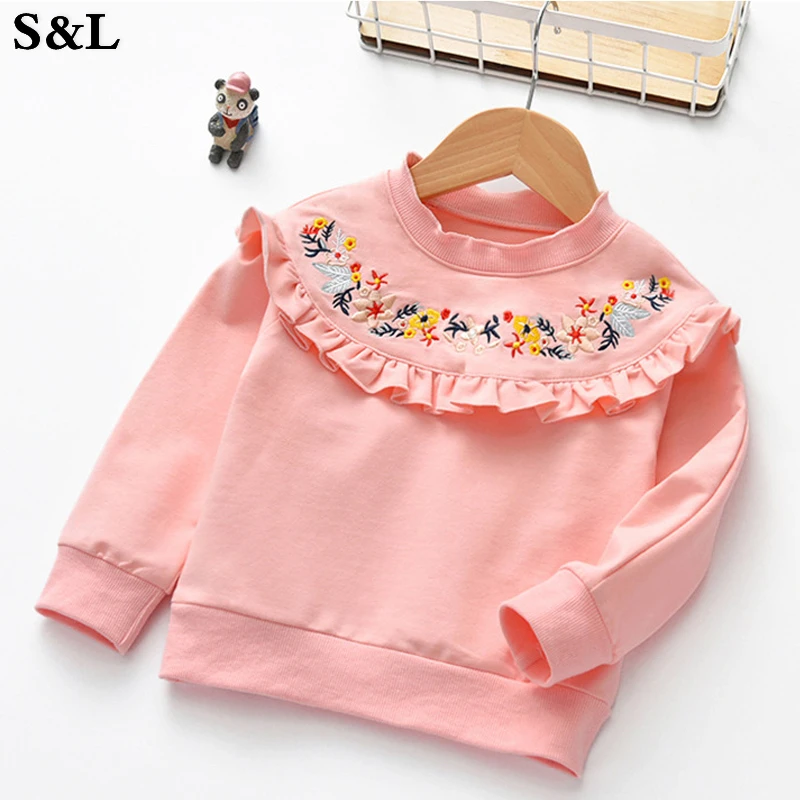 Новинка осени 2019 футболка с длинными рукавами для девочек вышивкой топ