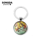 SONGDA бренд высокое качество металический брелок для ключей с картой мира Нью-Йорк карта стеклянный купол для ключа Sleutelhanger мечта Путешествия брелок для ключей ювелирных изделий