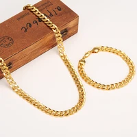 classics fashionable real 24k yellow gold gf mens woman necklace bracelet jewelry sets solid curb chain abrasion resistant