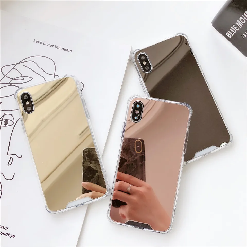 Зеркальный чехол для телефона iphone 7 8 6s 6 plus X XR XS Max милый мягкий ударопрочный из ТПУ