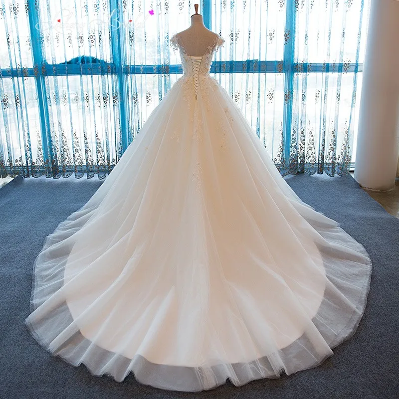 Licheng bridal белый свадебные платья 2017 аппликации блестками бальные sexy backless для