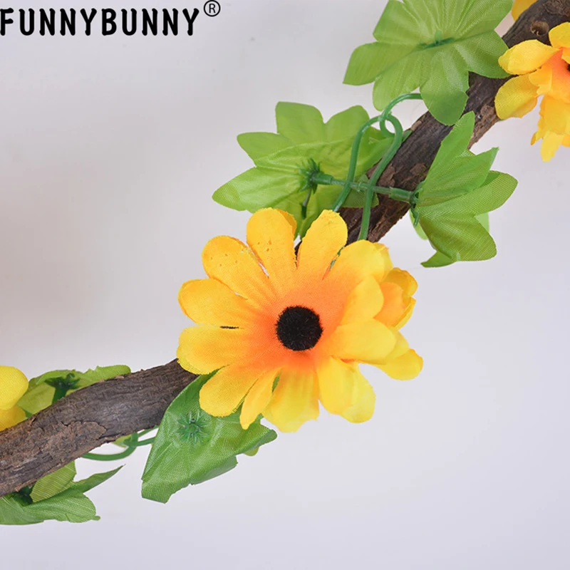 FUNNYBUNNY искусственный подсолнух ротанговая Гирлянда Шелковый цветок плющ лозы для