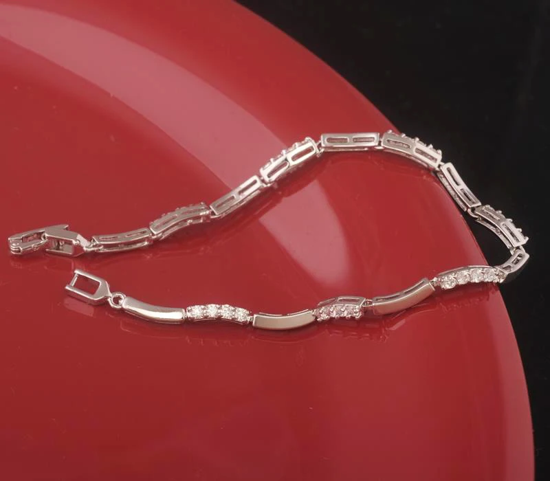 MxGxFam Fashion Link Bracelet Women Clear Round Stone White Gold Color Hot Sale | Bracelets