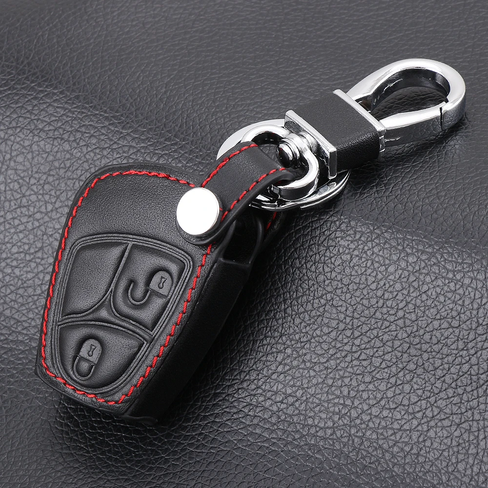 2 кнопки чехол для ключей из натуральной кожи брелок автомобильный Стайлинг mercedes