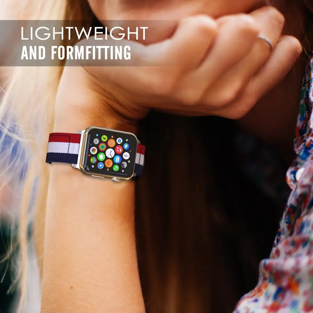 Ремешок нейлоновый для Apple watch band 44 мм 40 браслет iWatch 42 38 полосатый apple series 3 4 5 se 6|band