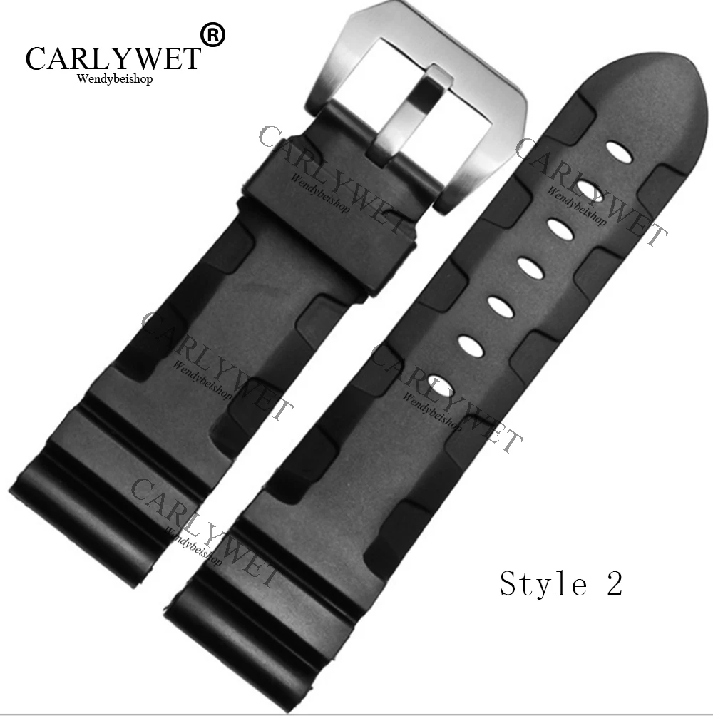 CARLYWET 24 мм черный водонепроницаемый резиновый сменный ремешок для наручных часов