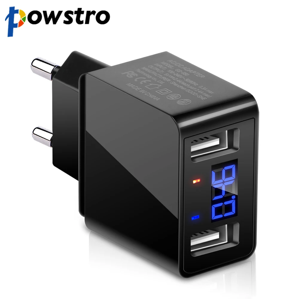 Зарядное устройство POWSTRO с цифровым экраном и 2 USB портами 5 В 4 А|Зарядные