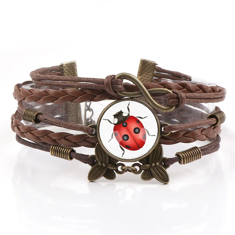 Сменная винтажная металлическая Красная божья коровка стеклянный кабошон