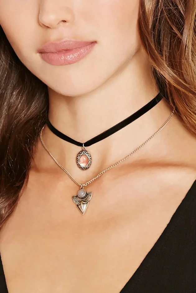 2 Шт./компл. Винтаж Модный Бархат Цепь Инкрустация Gem Камень Геометрия Форма