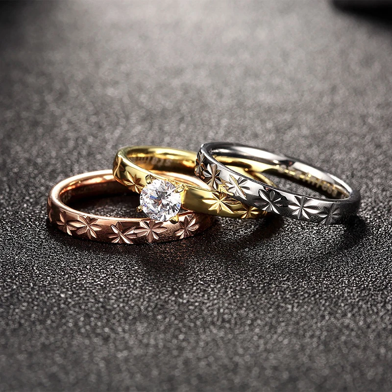 Pure Snow Carved Flowers Pattern Design Gold Color Stainless Steel Ring Anniversary Birthday Gift For Women | Украшения и