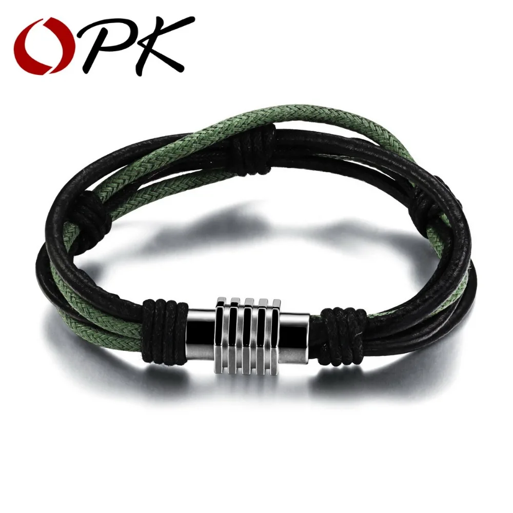 Мужской многослойный браслет из натуральной кожи 20 см с магнитной застежкой |