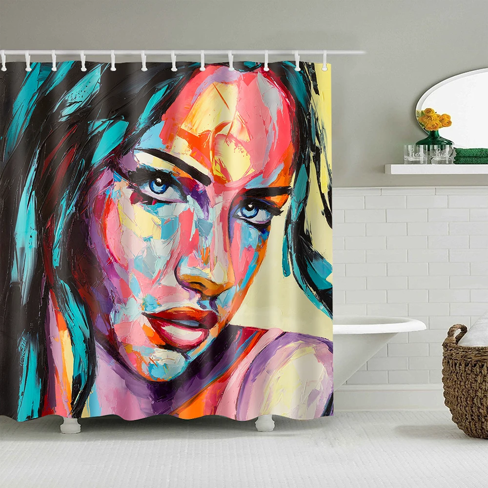 

King And Queen Shower Curtain Waterproof Fabric Bath Curtain Bathroom Europe Women Toilet Curtains