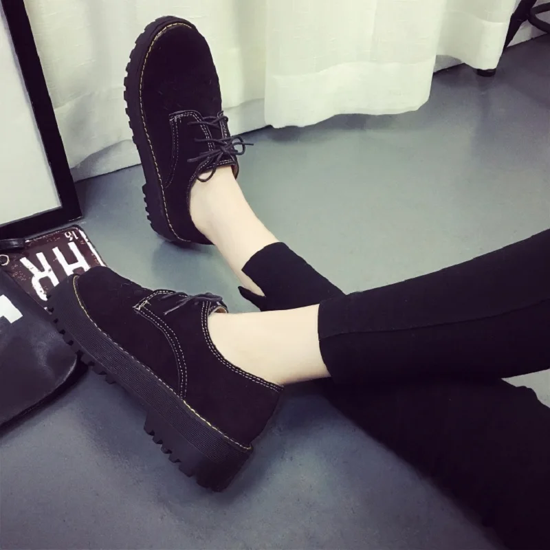 2016 Весна Способа Высокого Качества Женщины Туфли На Платформе Нубука толстым