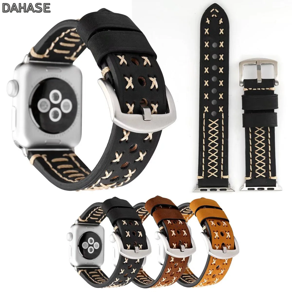 DAHASE Retro Cross Genuine Leather Watch Band for Apple Series 3 Strap Metal Buckle iWatch 1/2 42mm 38mm | Наручные часы