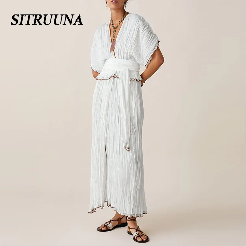 Женское летнее платье Sitruuna с коротким рукавом летучая мышь винтажное эластичное